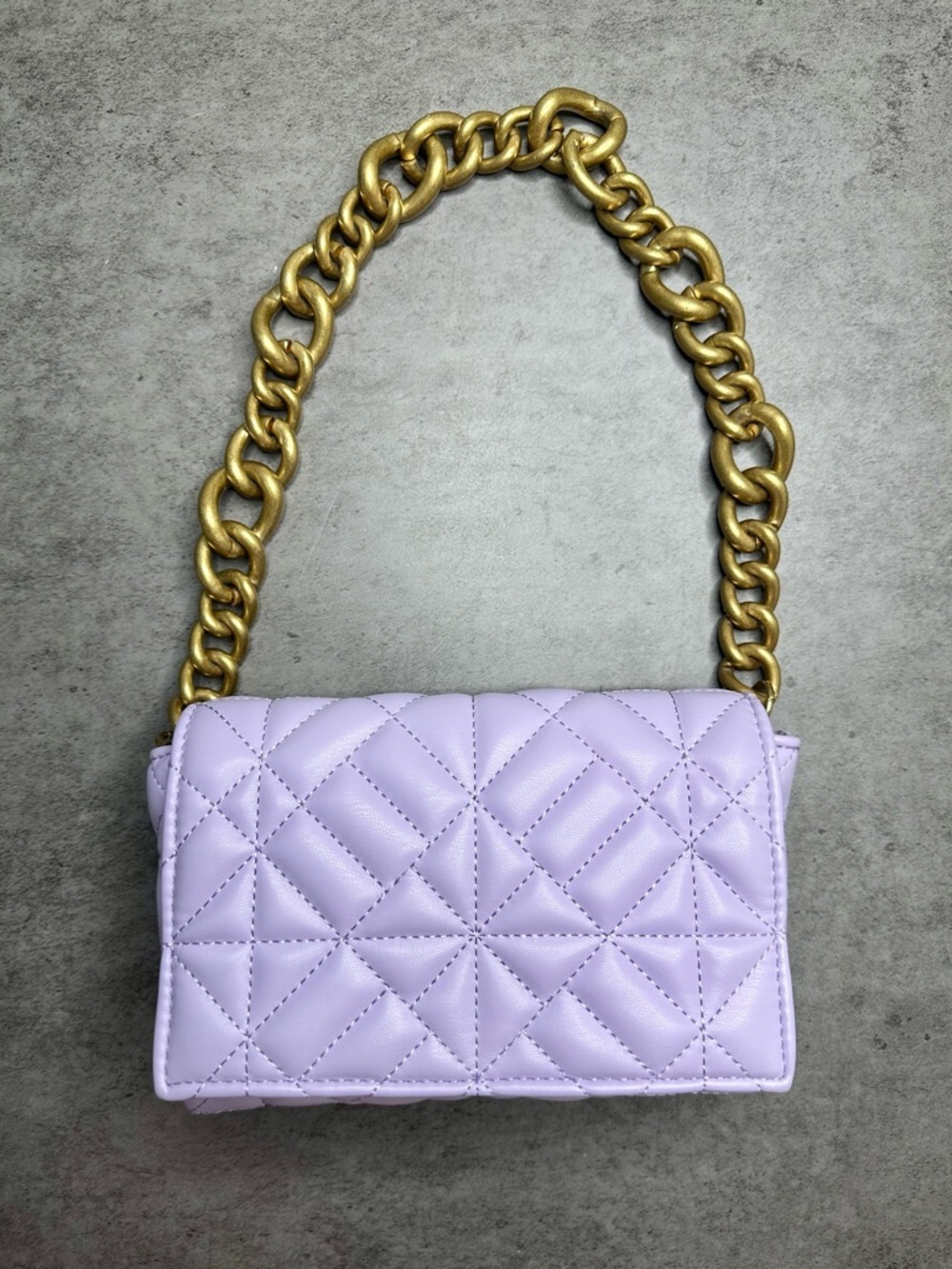 Zara Quilted Chain Shoulder Bag – Lavender – Gold Chain